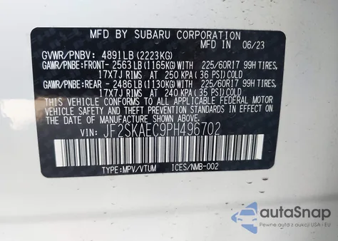 2023 Subaru Forester Premium from USA, damaged, VIN JF2SKAEC9PH496702